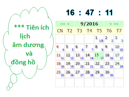 Share tiện ích lịch âm dương và đồng hô siêu đẹp cho web va blog